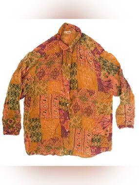 Vintage Tianello Christiana Patchwork Blouse Rayon Made in USA Boho 90s Y2K Top